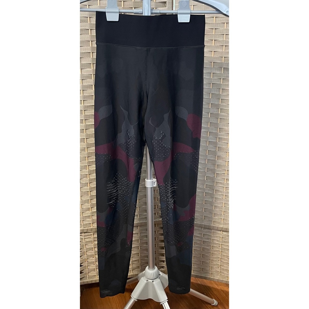 Ultracor Camo Print Laser Cut Perforated High Waist Leggings Black Burgundy XS